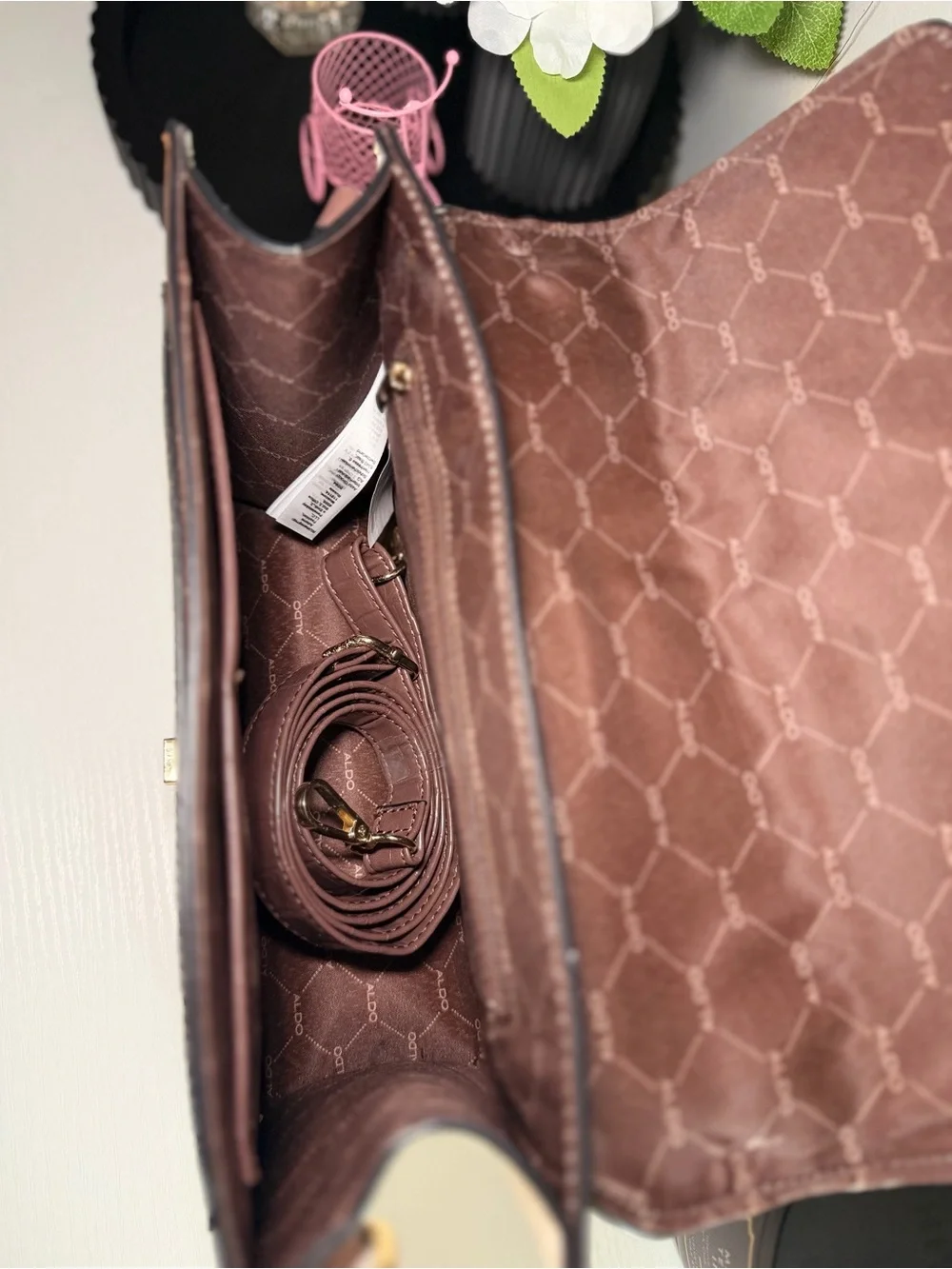 Aldo Brown Croc & Snake-Print Top-Handle Satchel with Scarf Accent